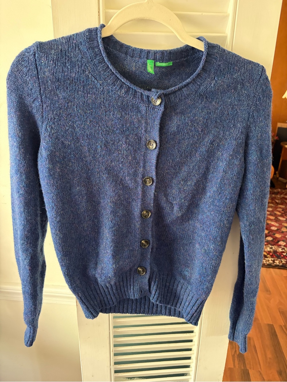 United Colors of Benetton vintage Women's Crewneck Button-Front Sweater in blue